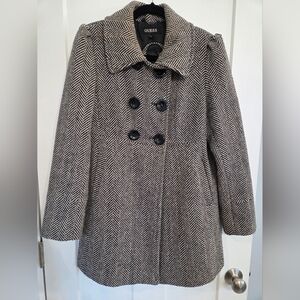 Guess Black and White Herringbone Women's Coat- Medium